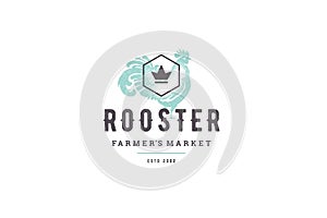 Hand drawn logo poultry rooster silhouette and modern vintage typography retro style vector illustration