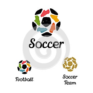 Hand drawn logo soccer ball and football boots