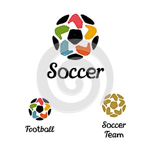 Hand drawn logo with a soccer ball with hands