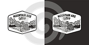 Hand drawn logo vintage outdoor adventure monochrome mountain