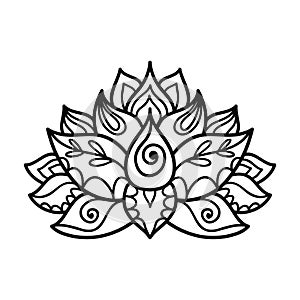 Hand drawn lotus flower tattoo design. Graphic mandala pattern.