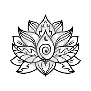 Hand drawn lotus flower tattoo design. Graphic mandala pattern.