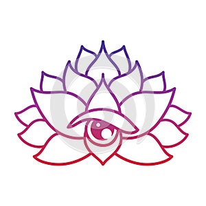 Hand drawn lotus flower tattoo design with third eye. Graphic mandala pattern