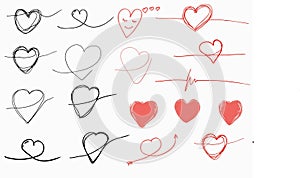 Hand drawn love symbols. ValentineÂ´s day doodles. One continuous drawing photo