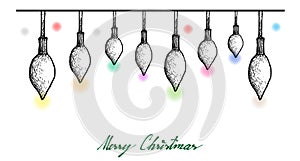 Hand Drawn of Lovely Christmas Lights Hanging on The Air