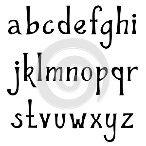 Hand drawn lowercase alphabet. Vintage handwritten font in gothic style.