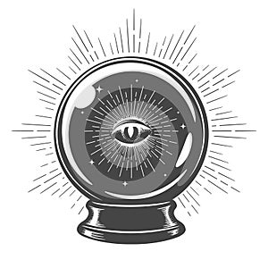 Hand Drawn Magic Crystal Ball with Eye of Providence Inside