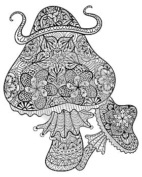 Hand drawn magic mushrooms for adult anti stress Coloring Page