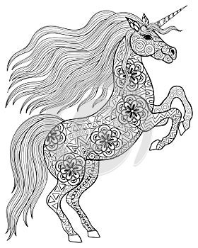 Hand drawn magic Unicorn for adult anti stress Coloring Page wit photo