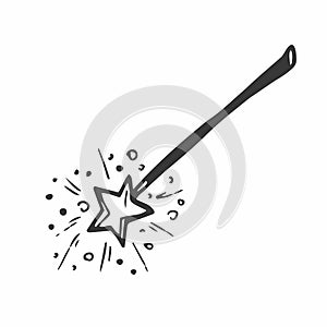 Hand Drawn magic wand doodle. Sketch style icon. Decoration element. Isolated on white background. Flat design. Vector