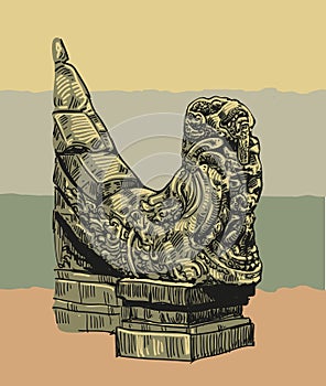 hand drawn Makara relief prambanan temple