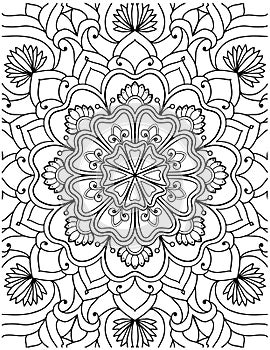 Hand Drawn Mandala Coloring Pages For Adult Coloring Book. Floral Hand Drawn Mandala Coloring Page