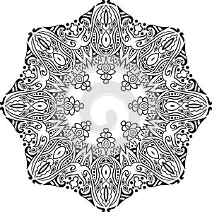 Hand-drawn mandala design. Concept image circle for card, yoga studio, meditation.