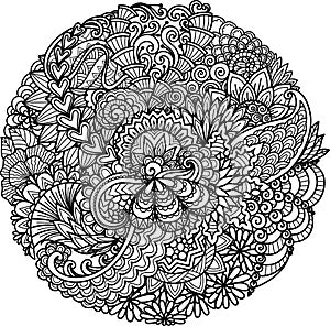 Hand drawn mandala round floral for coloring, laser cut, paper cut, pringting