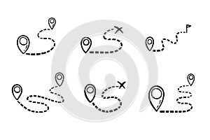 hand drawn map distance measuring icon. Doodle Map route vector pictogram isolated set.