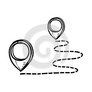 Hand drawn map distance measuring icon illustration doodle vector isolated background