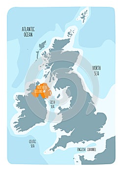 Hand drawn map of Northern Ireland and the British Isles