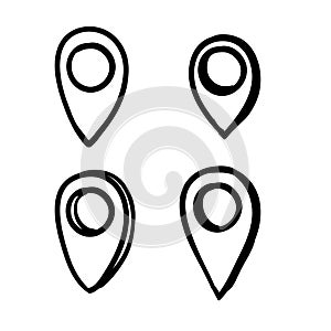 Hand drawn Map pins sign location icon doodle isolated