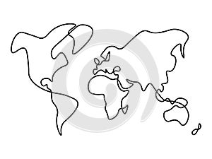 Hand-drawn map of World. Solid thick black vector line