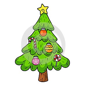 Hand drawn x mas tree character illustration