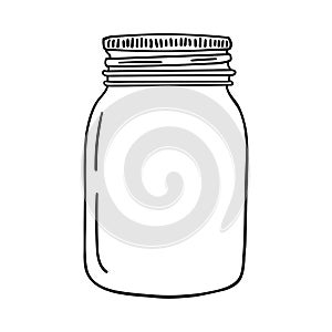 Hand drawn mason jar. Contour sketch. Vector