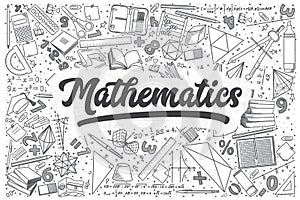 Hand drawn mathematics vector doodle set.