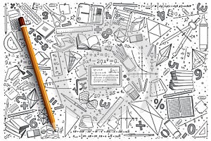 Hand drawn Mathematics vector doodle set