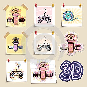 Hand drawn media and entertainment emblems set