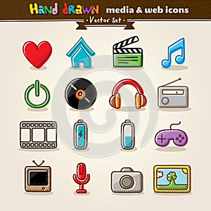 Hand Drawn Media And Entertainment Web Icons