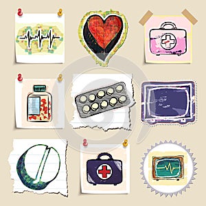 Hand drawn medical emblems set. Isolated