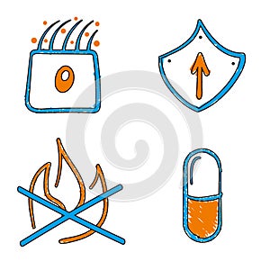 Hand drawn medical vector blue and orange vector icons