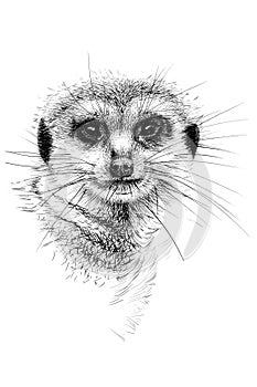 Hand drawn meerkat portrait, sketch graphics monochrome illustration