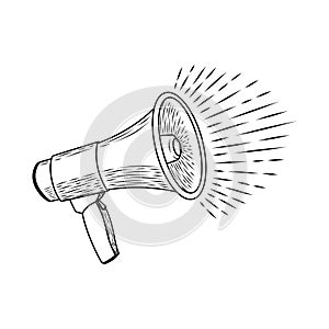 hand drawn of a megaphone on white background