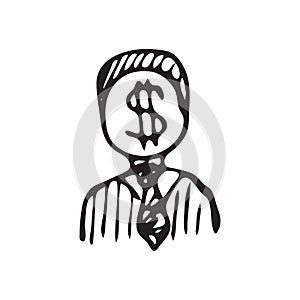Hand Drawn men money doodle. Sketch dollar icon. Decoration elem