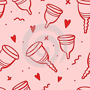 hand-drawn menstrual cup seamless pattern. Vector line illustration. Period pattern isolated. Zero-waste pattern with