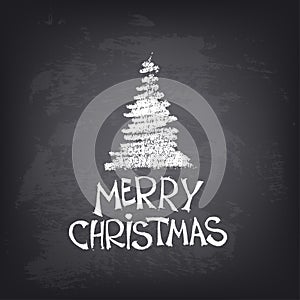 Hand drawn Merry Christmas text with stylized tree