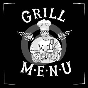 Hand drawn migty chief with restaurant logo