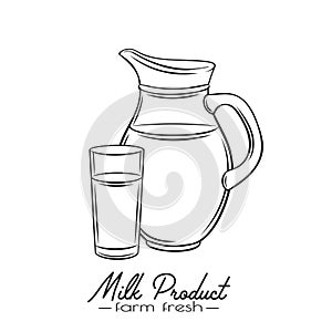 Hand drawn milk jug and glass