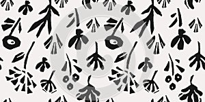 Hand drawn minimal abstract line organic shapes seamless pattern. Cutout plant