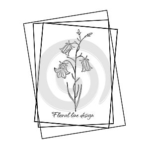 Hand drawn minimal logo of blooming flowers and leaves in line art. Bohemian floral vector illustration. Decorative botanique