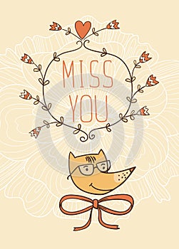 Hand drawn miss you card.