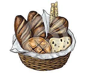 Hand drawn mixed bread basket