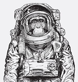 Ručně malovaná opice kosmonaut vektor 