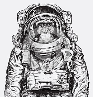 Hand Drawn Monkey Astronaut Vector