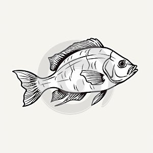 Hand Drawn Monochromatic Fish Cartoon Artwork