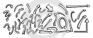 Hand-drawn monochrome arrows in pseudo 3D doodle line style photo