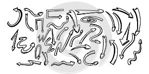 Hand-drawn monochrome arrows in pseudo 3D doodle line style photo