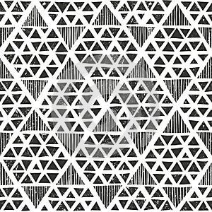 Hand drawn monochrome pattern. Primitive geometric