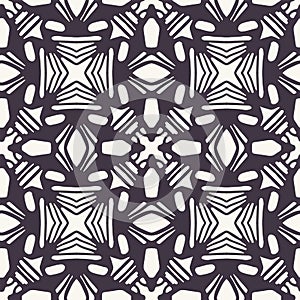 Hand drawn mosaic tile shapes. Repeating geo azulejo background. Monochrome surface design textile swatch. Modern black white