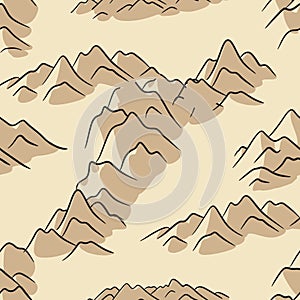 Hand drawn mountain seamless pattern. Landscape pattern. Vector illustration